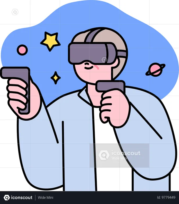 Old man using VR technology glasses  Illustration