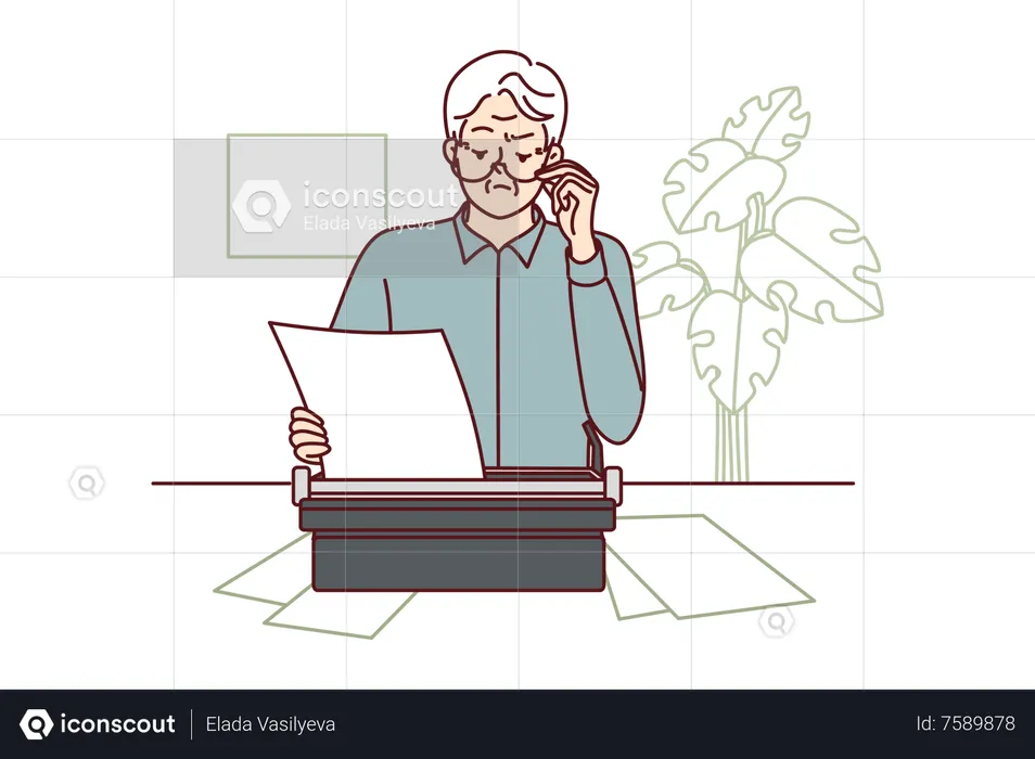 Old man watching document  Illustration