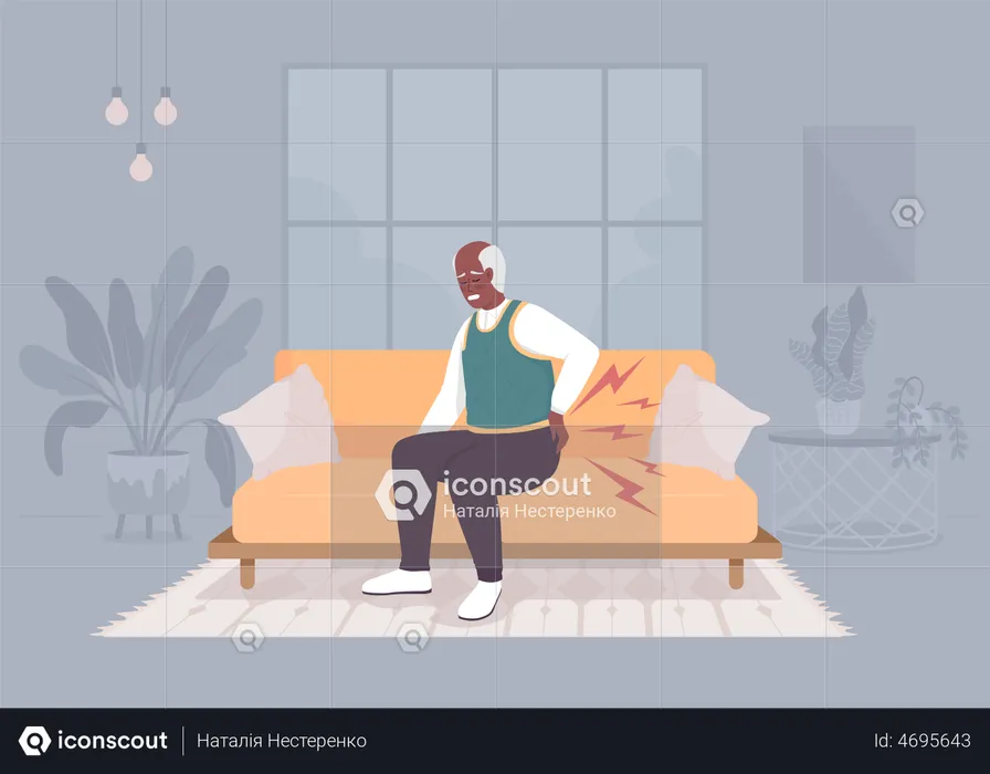Old man with aching back  Illustration