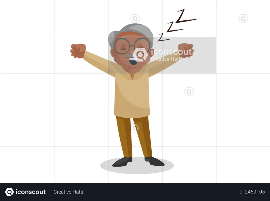 Old man yawning  Illustration