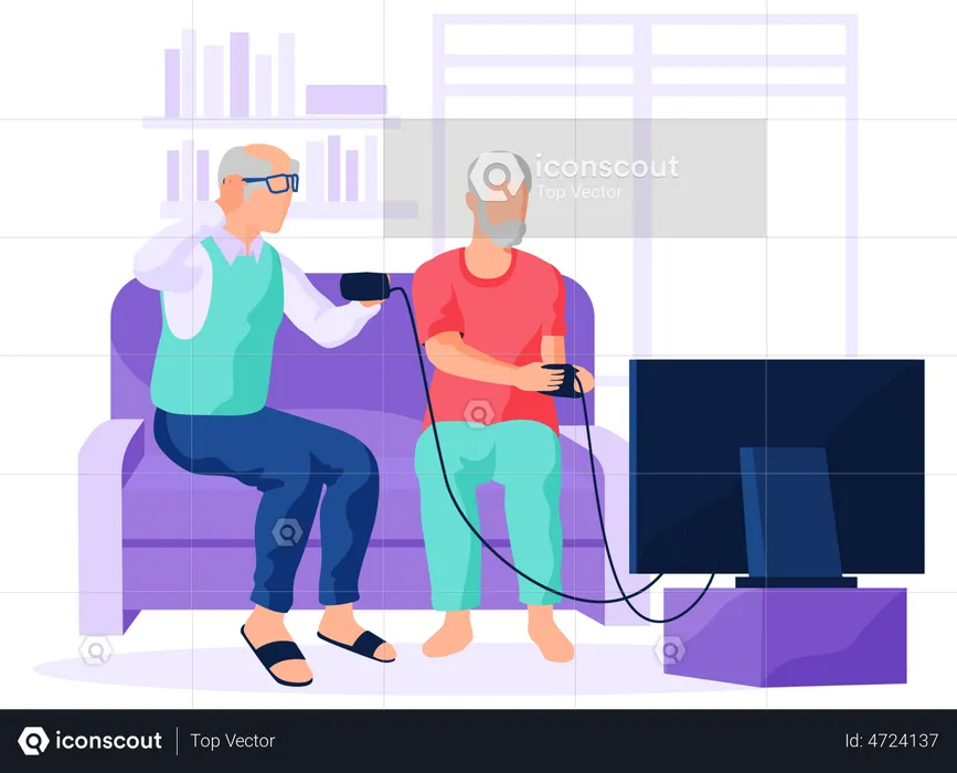 Old men playing video game  Illustration