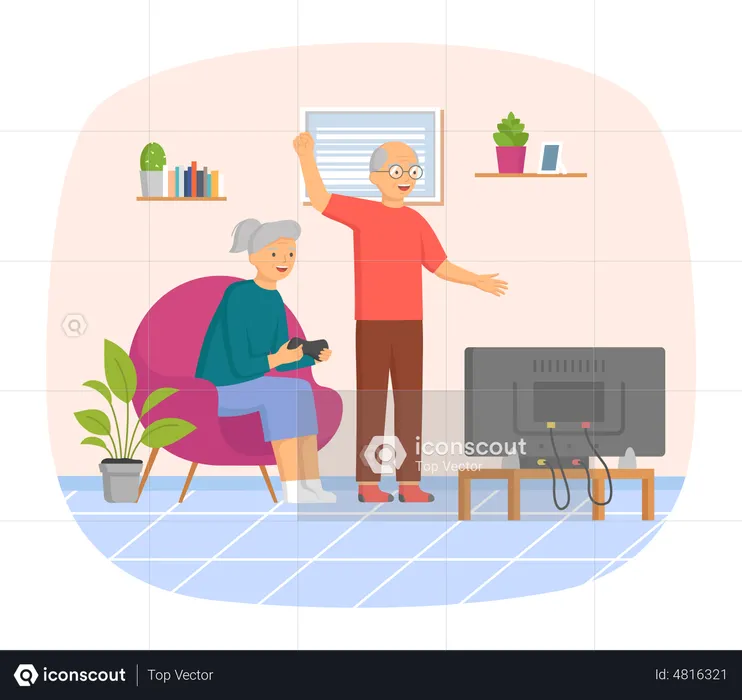 Old people celebrating video game  Illustration