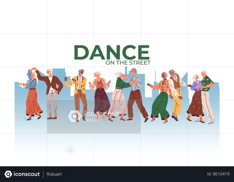 Old people dancing on street  Illustration