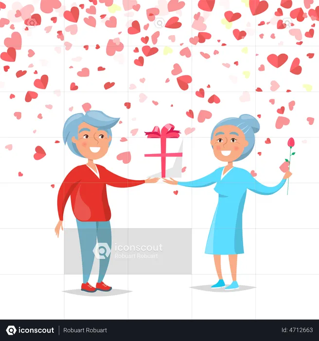 Old People On Valentines Day  Illustration