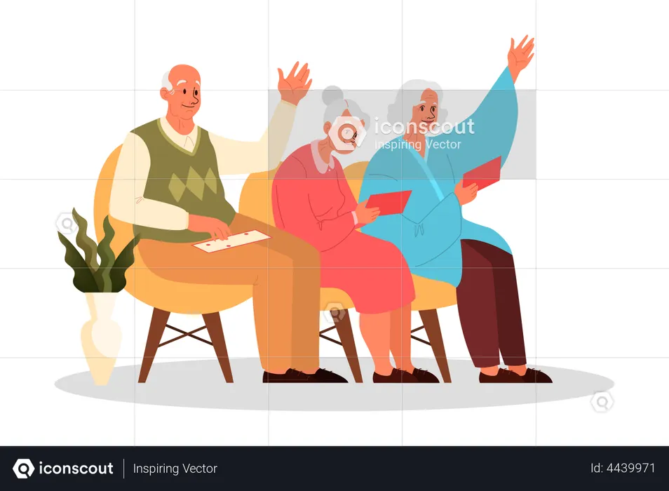 Old people playing bingo together  Illustration