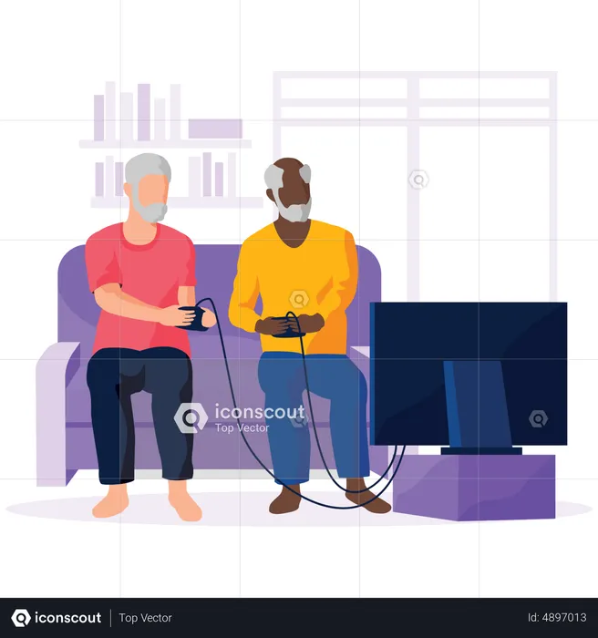 Old people playing video game  Illustration