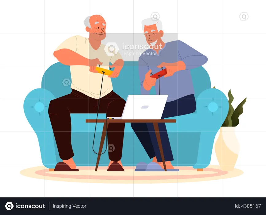 Old people playing video games  Illustration