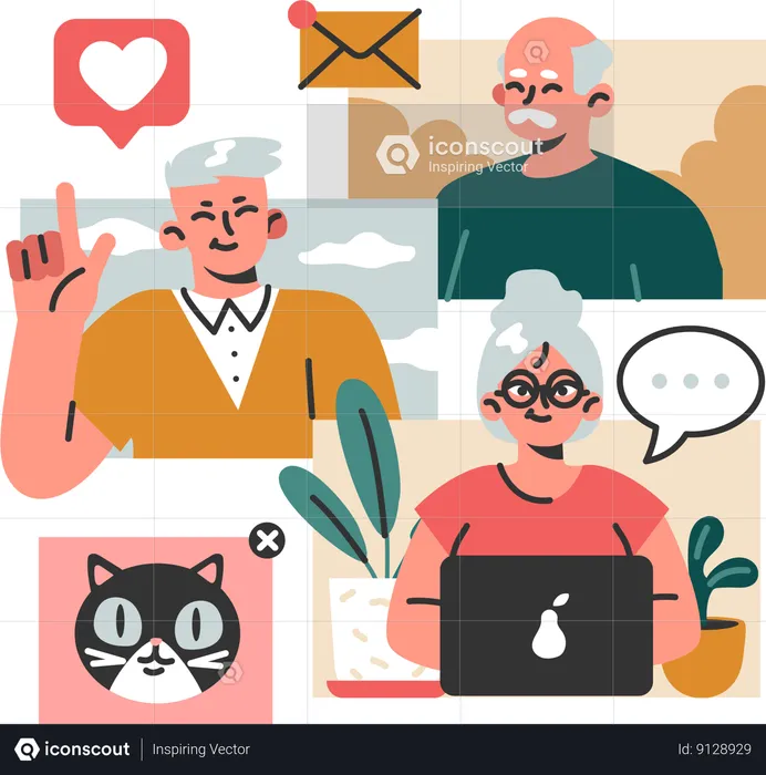 Old people talking together online  Illustration