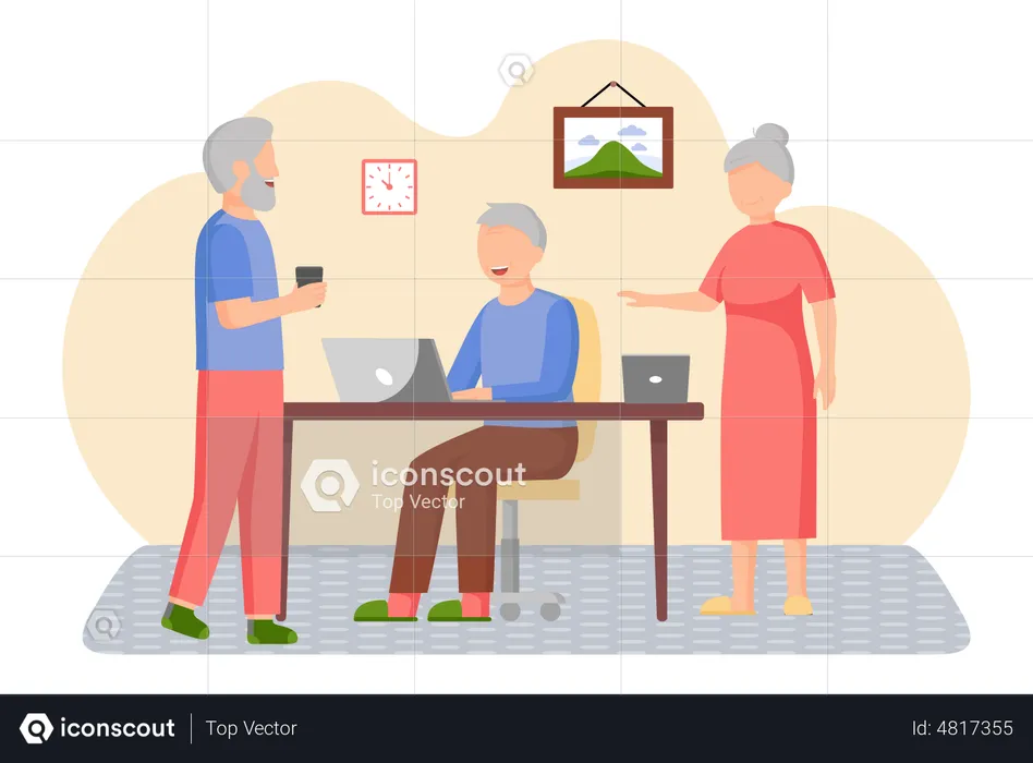 Old people using smart gadgets  Illustration