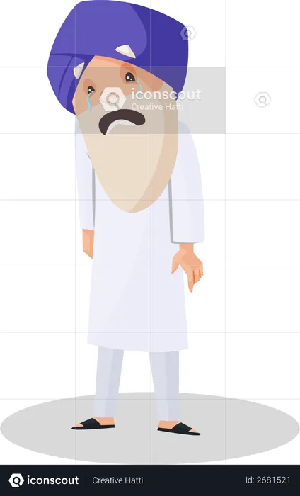 Best Premium Old Punjabi man crying Illustration download in PNG & Vector  format
