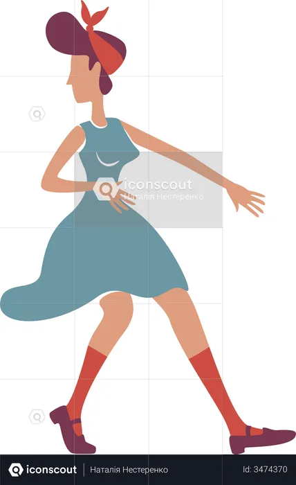 Old school lady in blue dress  Illustration