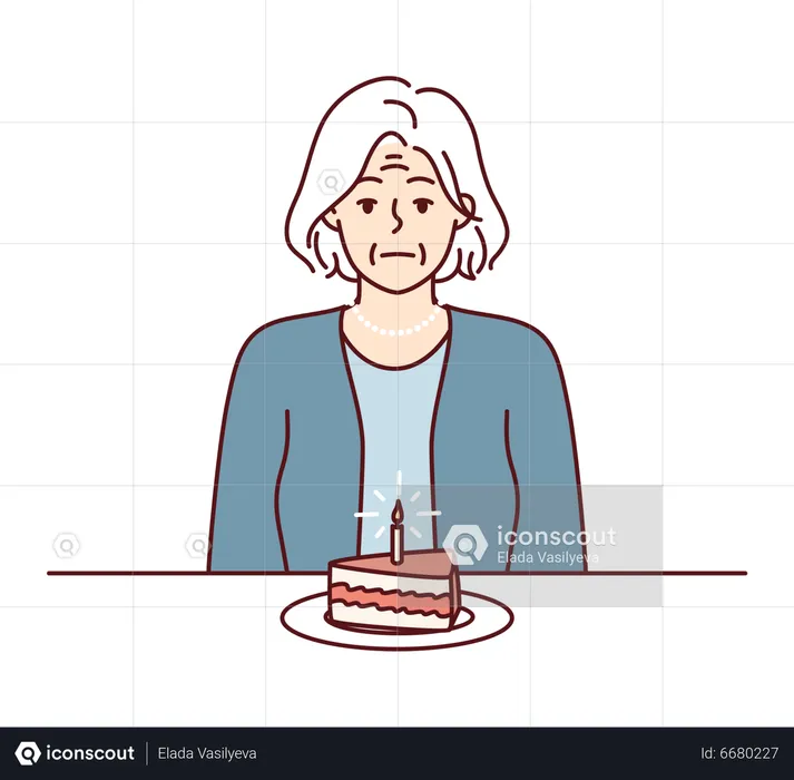 Old woman celebrate birth alone  Illustration