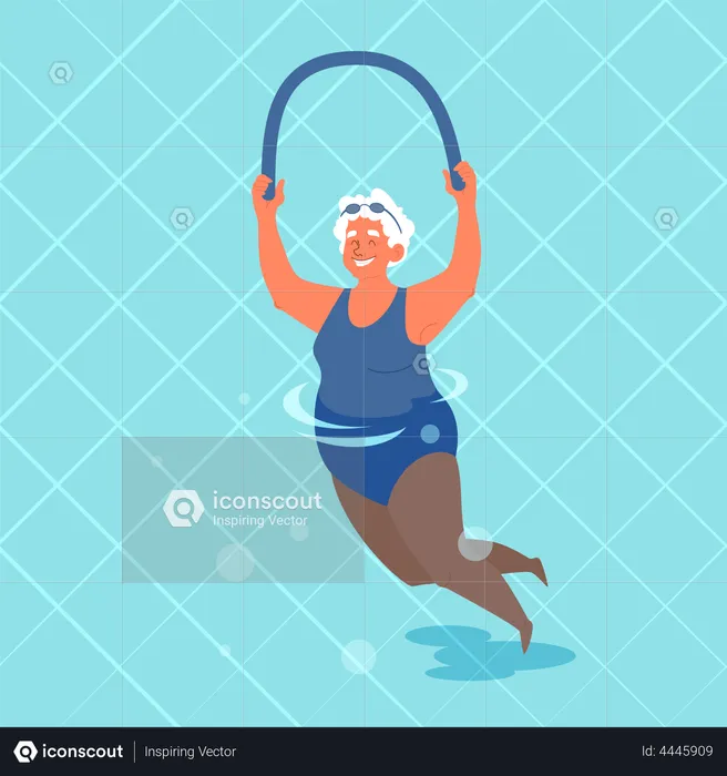 Old woman doing exercise with swimming pool  Illustration