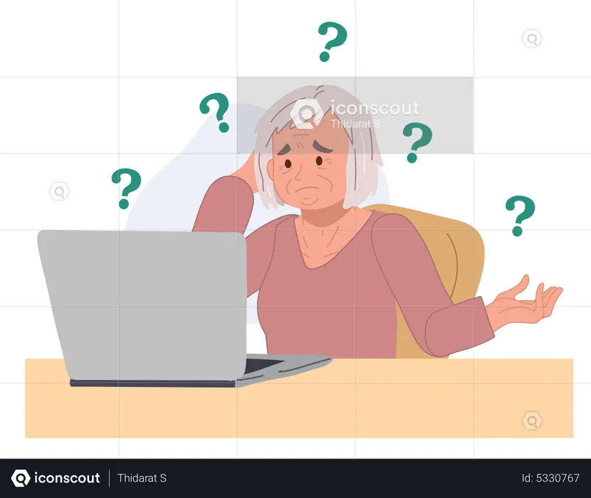 Old woman don't know how to use laptop  Illustration