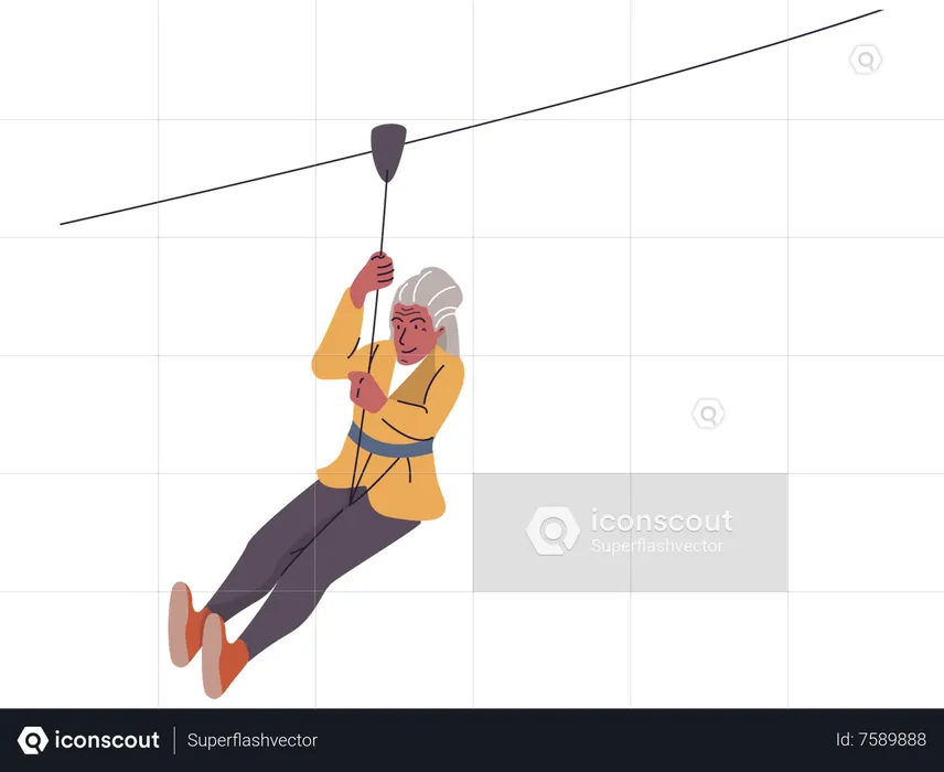 Old woman enjoying zip line  Illustration