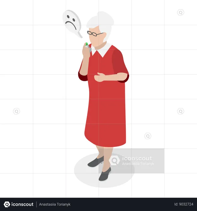 Old woman having asthma  Illustration
