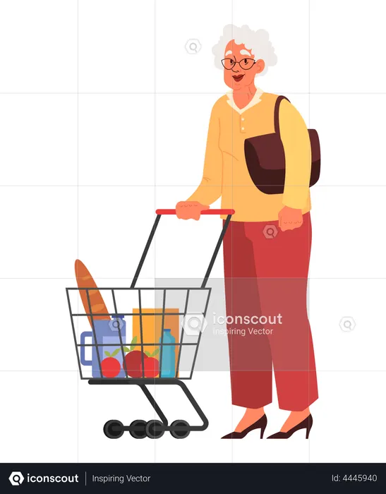Old woman in supermarket  Illustration