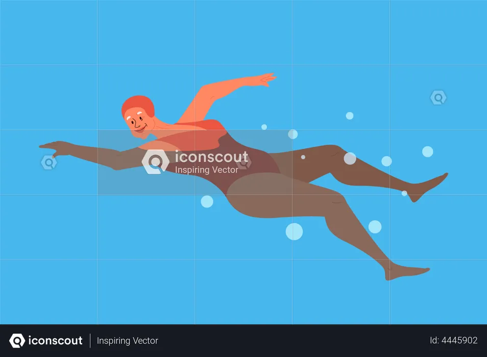 Old woman in swimming pool  Illustration