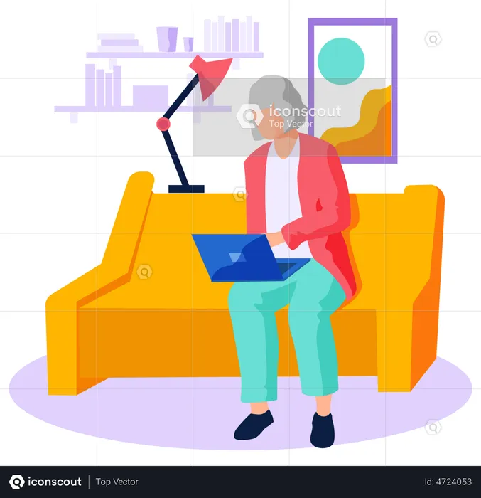 Old woman looking for information surfing internet  Illustration