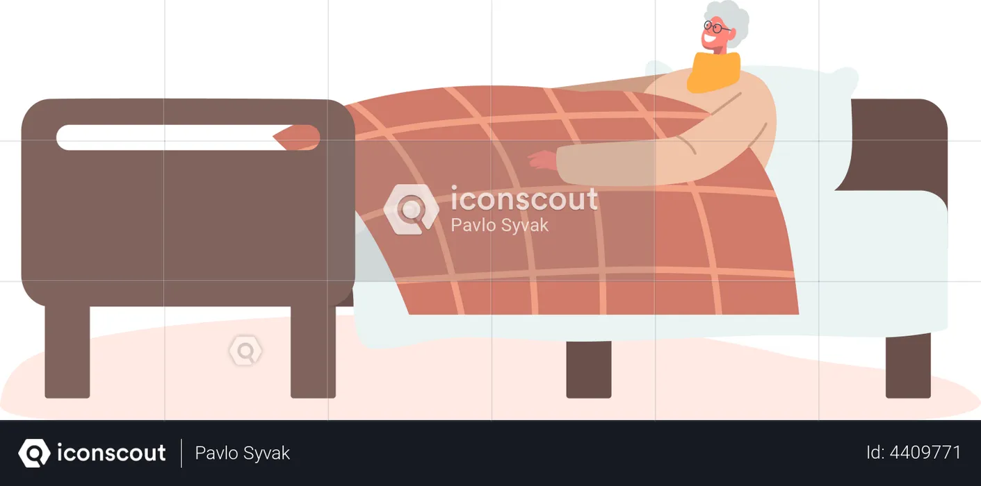 Old woman lying in bed  Illustration