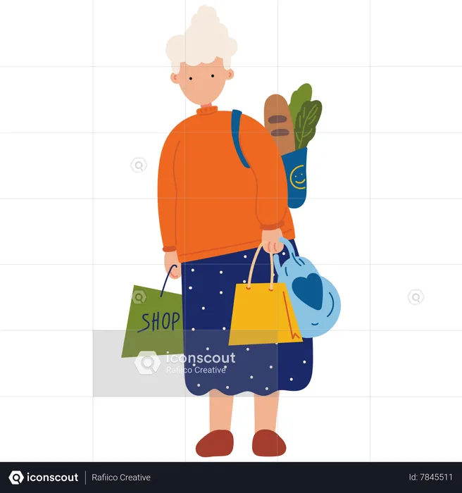 Old woman shopping  Illustration