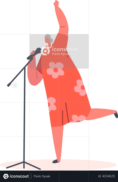 Old woman singing song in mic  Illustration