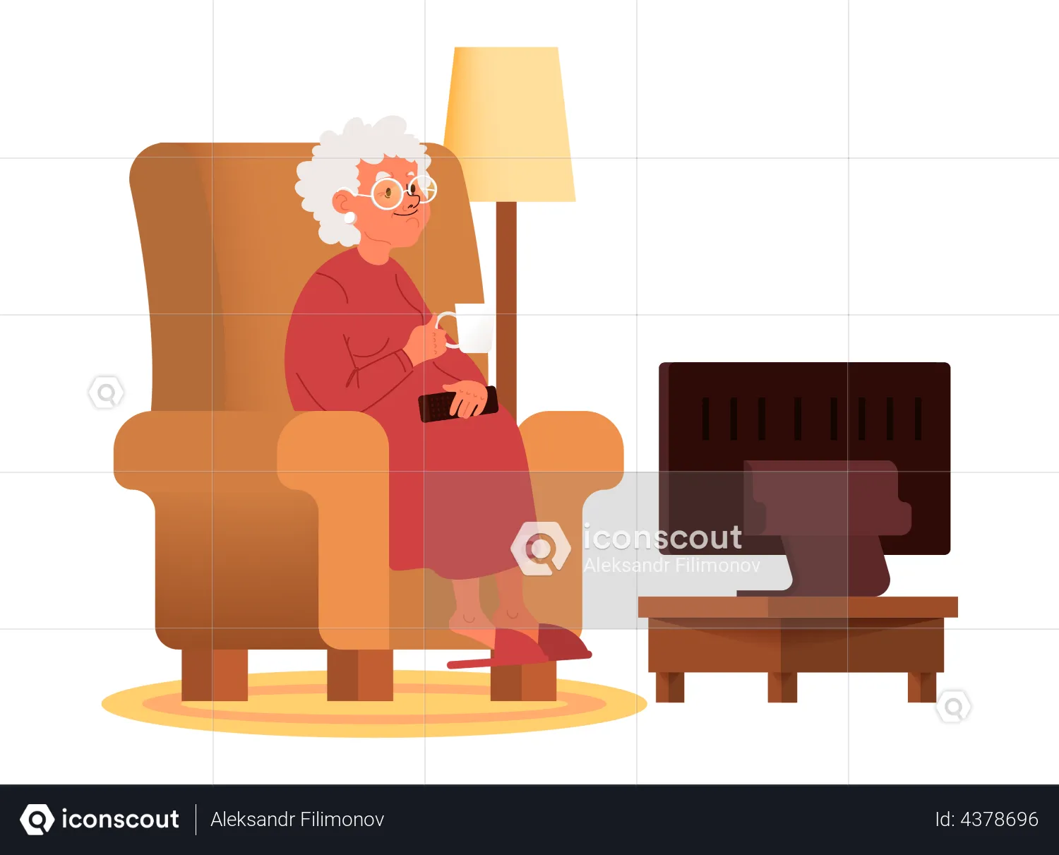 Old Woman Sitting In Armchair With Coffee Cup And Watching TV ...