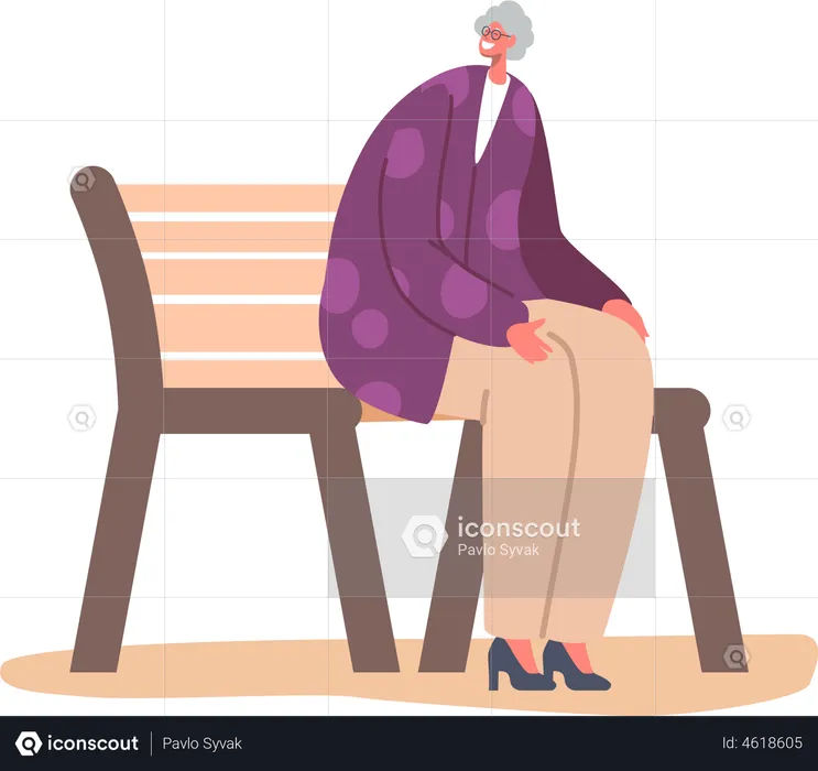 Old Woman sitting on bench  Illustration
