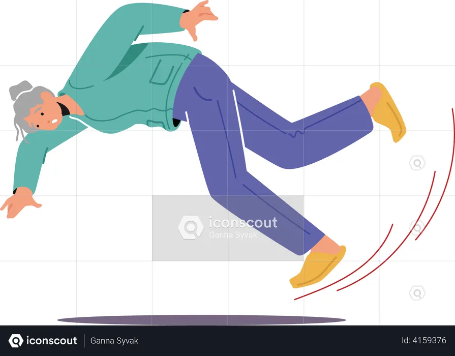 Old woman slipped on wet floor  Illustration