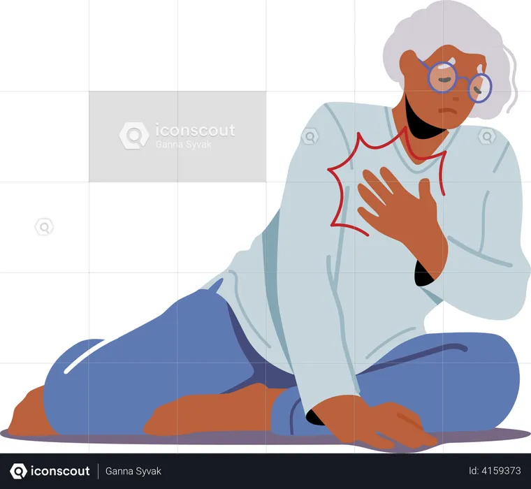 Old woman suffering from heart pain  Illustration