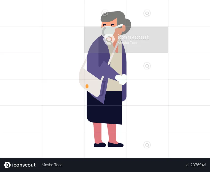 Old woman taking safety precaution  Illustration