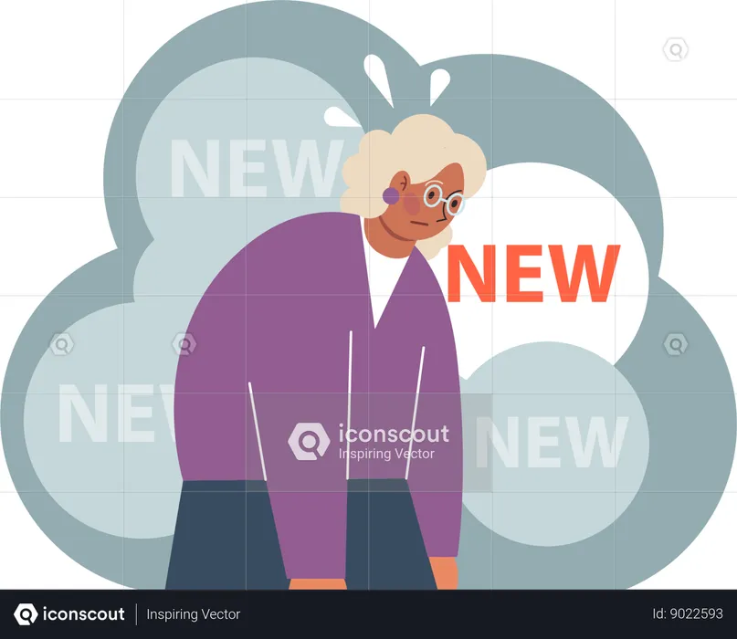 Old woman tired to learning new  Illustration
