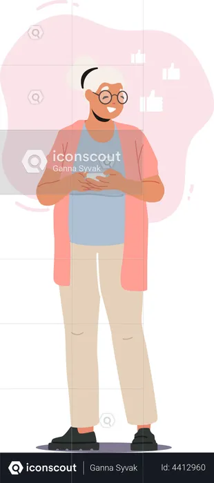 Old Woman Using Mobile  Illustration