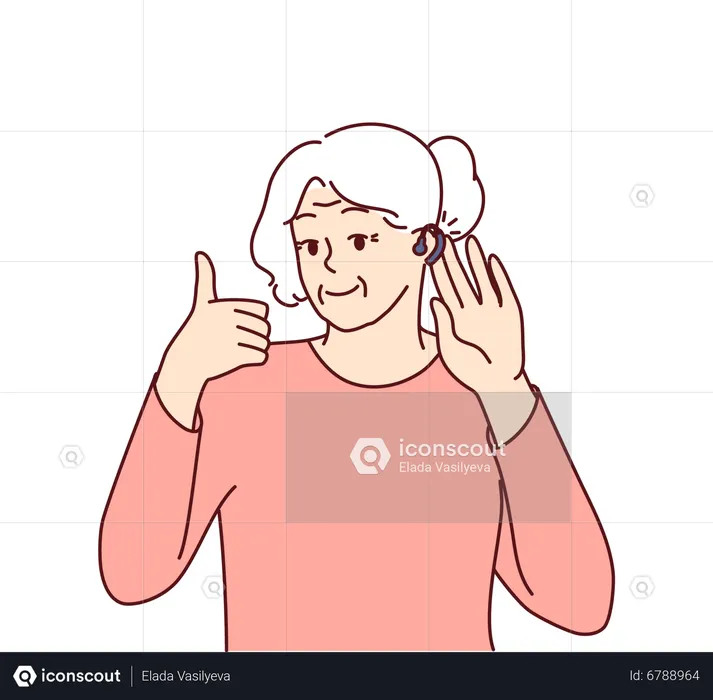 Old woman wearing hearing machine  Illustration