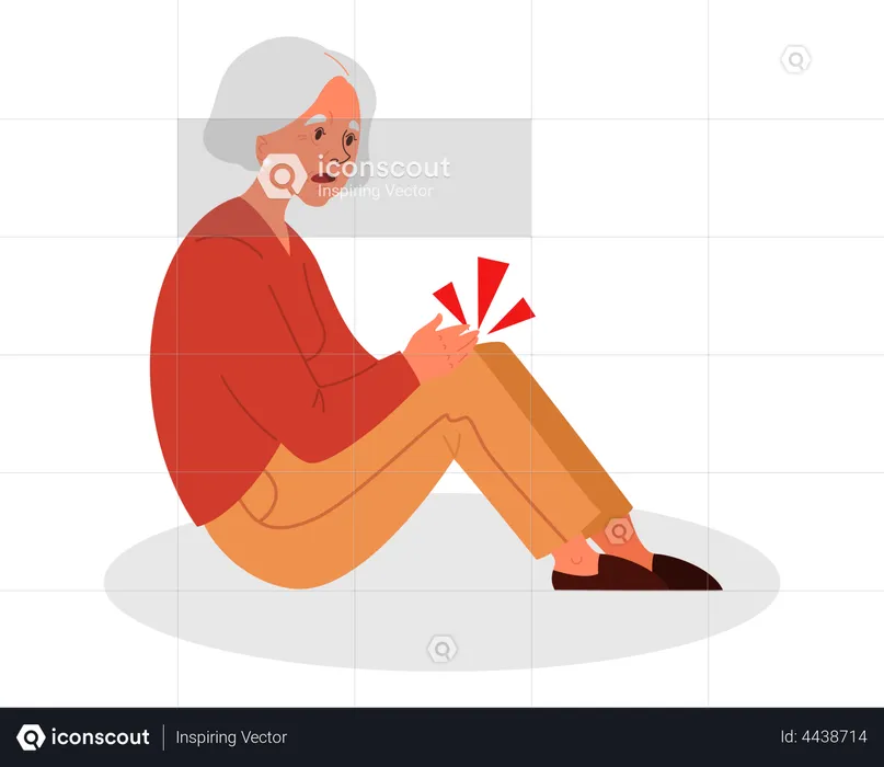 Old woman with her arm on knee  Illustration
