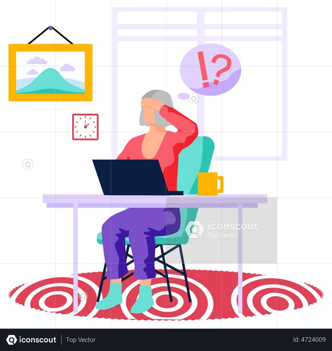 Old woman working on laptop  Illustration