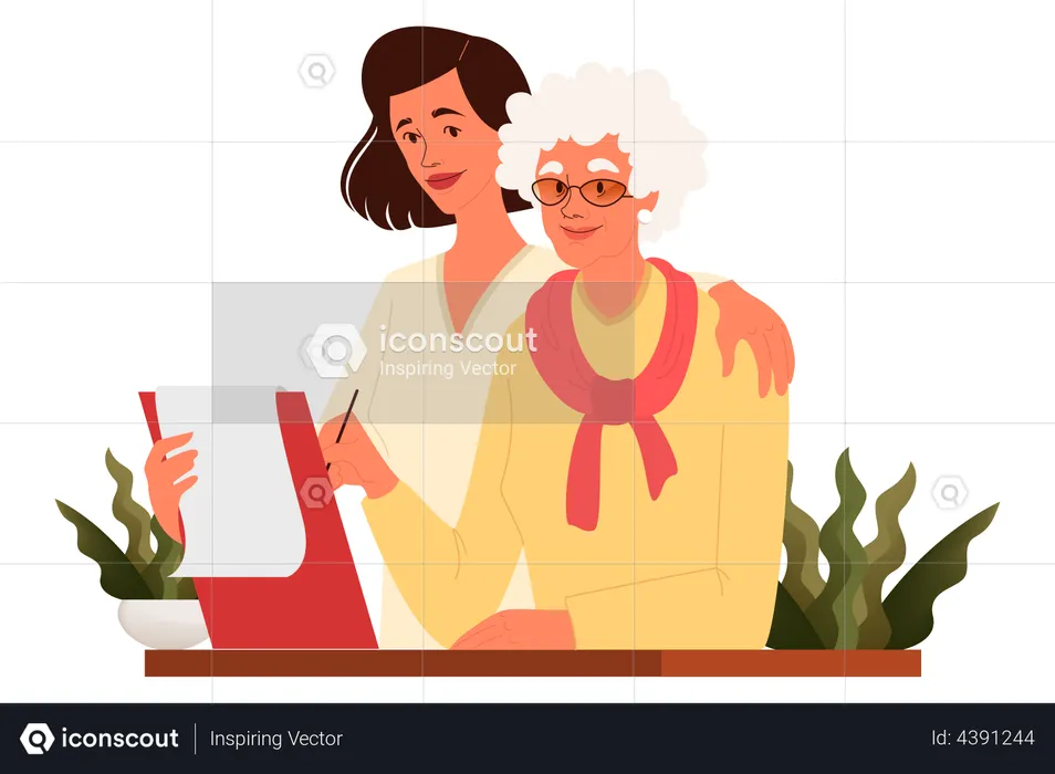 Old woman write a testament  Illustration