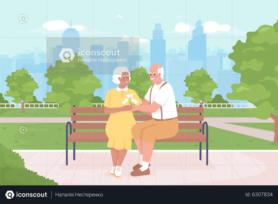 Older couple on romantic date  Illustration