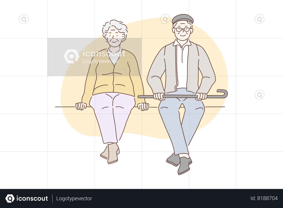 Older happy man and woman enjoy sitting in park  Illustration