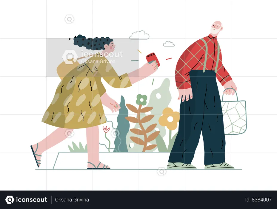 Older man and older lady are helping each other  Illustration