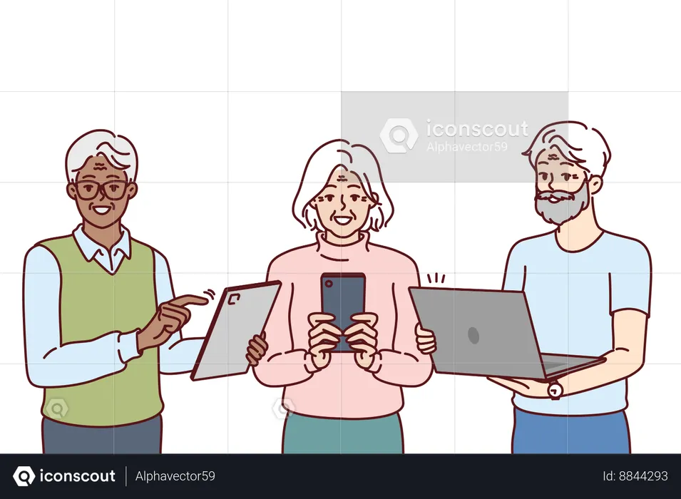 Older people using gadgets  Illustration