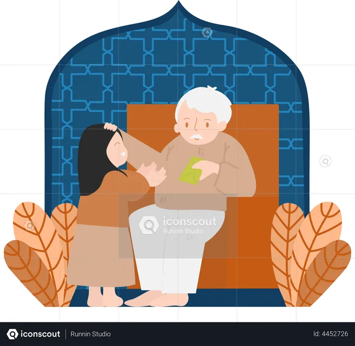 Oldman giving Eid gift  Illustration