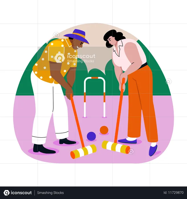 Olympic Playing Croquet  Illustration