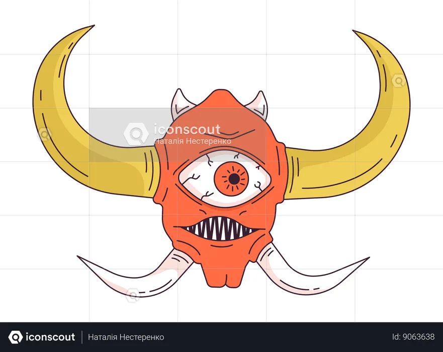 One eyed demon with horns  Illustration