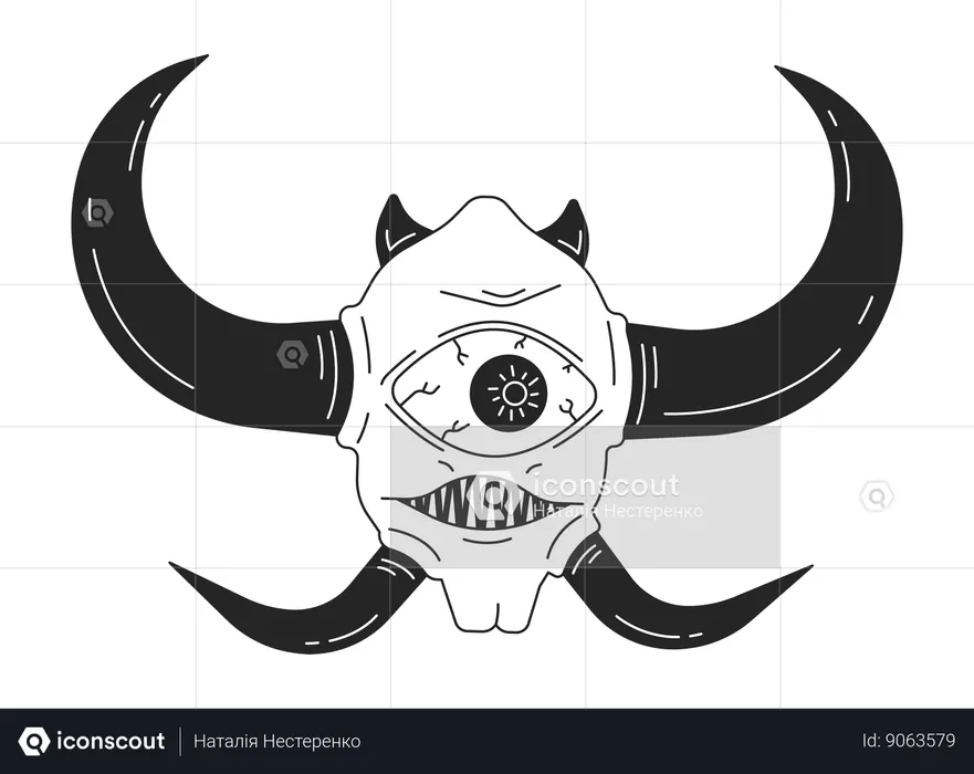 One eyed demon with horns  Illustration