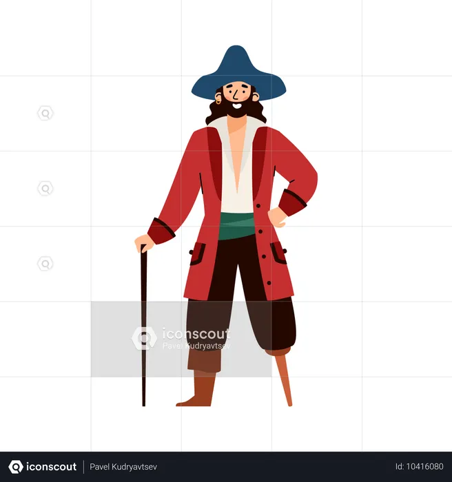 One-legged pirate or corsair in hat  Illustration