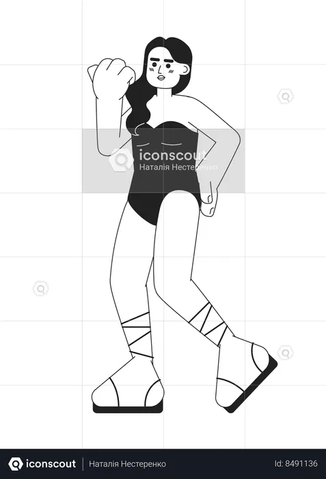 One piece swimsuit young woman posing  Illustration