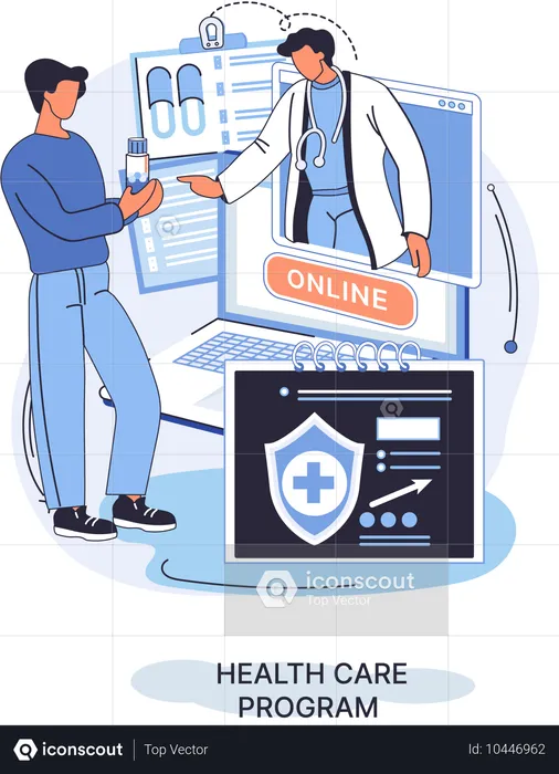 Online-Arzt berät Patienten  Illustration