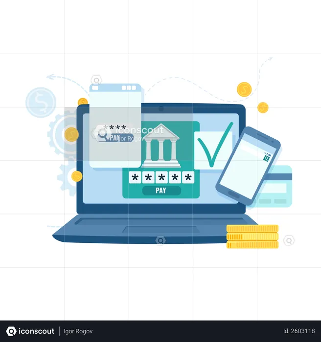 Online Banking And Transaction For Business  Illustration