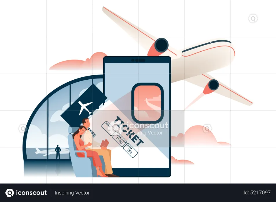 Online book flight ticket  Illustration